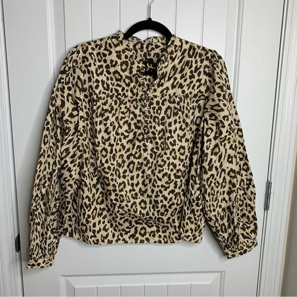 J crew leopard puff sleeves‎ shirt size small - Picture 1 of 7